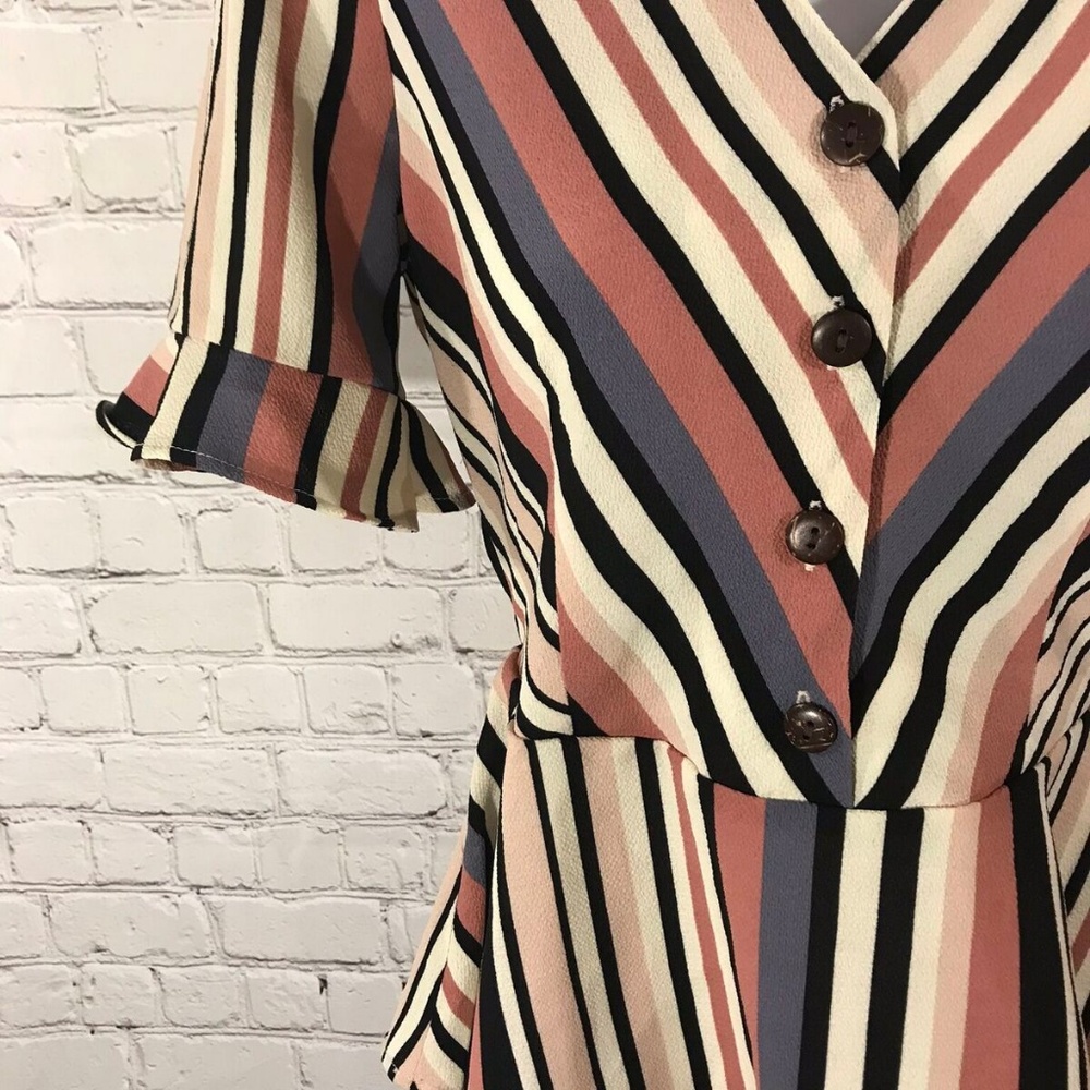 Monteau Half Button Mixed Stripes Peplum Top Sz S - Picture 3 of 7